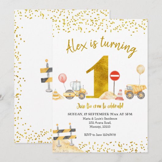 Man First Birthday Construction Birthday Kaart (Voorkant / Achterkant)