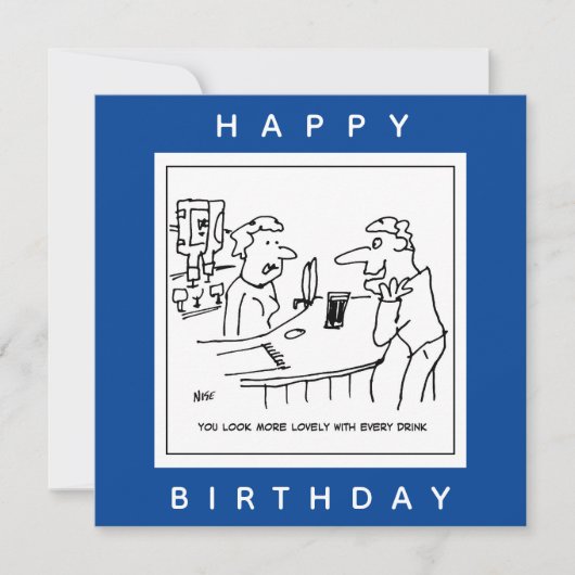 Man Flattering a Barmaid in een Pub Cartoon Kaart (Voorkant)