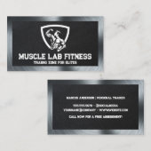 Man Flexing Fitness Logo | Leer | Metaal Visitekaartje (Voorkant / Achterkant)