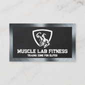 Man Flexing Fitness Logo | Leer | Metaal Visitekaartje (Voorkant)