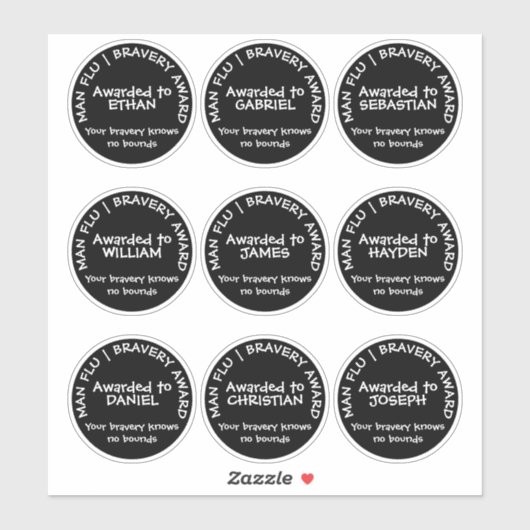 Man Flu Bravery Award gepersonaliseerd Sticker (Vel)