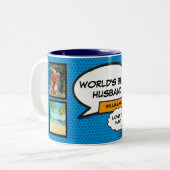 Man Fun Cool Comic Photo Collage Blauw Tweekleurige Koffiemok (Voorkant links)