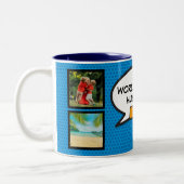 Man Fun Cool Comic Photo Collage Blauw Tweekleurige Koffiemok (Links)