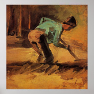 Man gebogen met stok, spade door Vincent van Gogh Poster