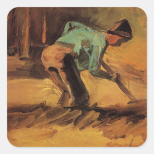 Man gebogen met stok, spade door Vincent van Gogh Vierkante Sticker