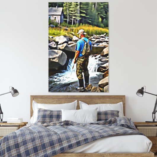 *~* Man Gevist Stream Natuur AP49 Cabin Canvas Afdruk (Insitu (Slaapkamer))