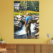 *~* Man Gevist Stream Natuur AP49 Cabin Canvas Afdruk (Insitu (Woonkamer))