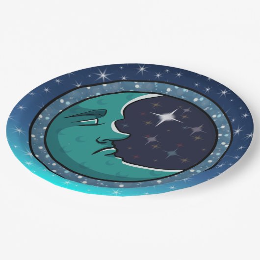 Man gezicht in maan papieren bordje (Gekanteld)