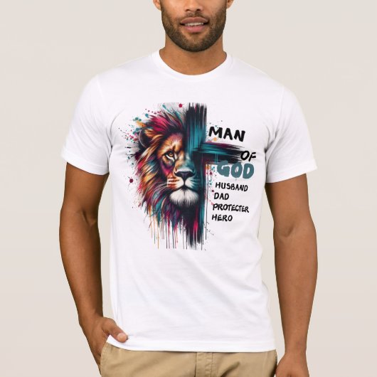 Man Gods Lion Cross Vaderdag Gift T-shirt (Voorkant)