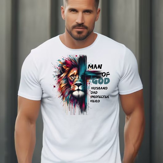 Man Gods Lion Cross Vaderdag Gift T-shirt