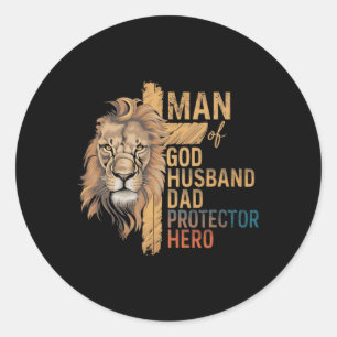 Man Gods man papa beschermer held leeuw vader' Ronde Sticker