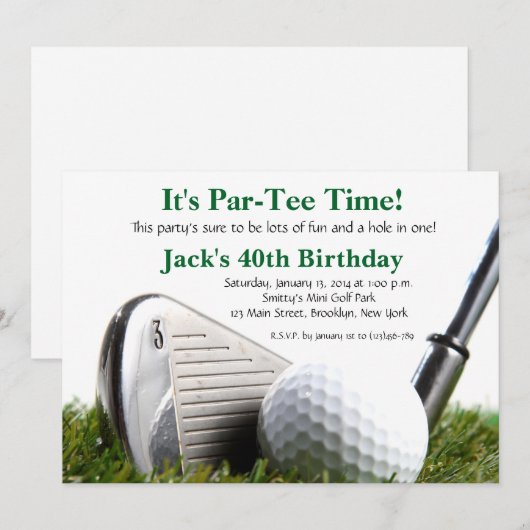 Man Golf Birthday Uitnodiging (Voorkant / Achterkant)