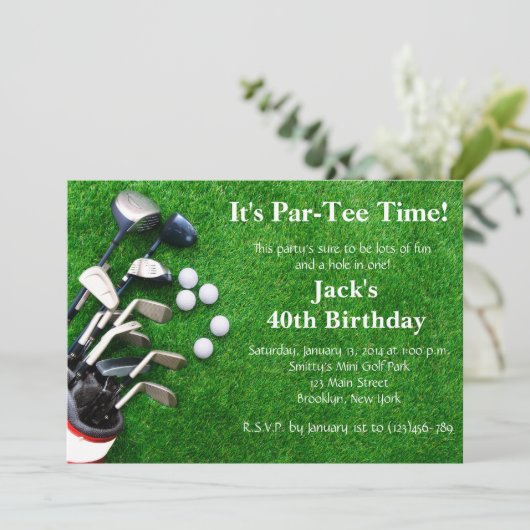 Man Golf Birthday Uitnodiging (Staand voorkant)