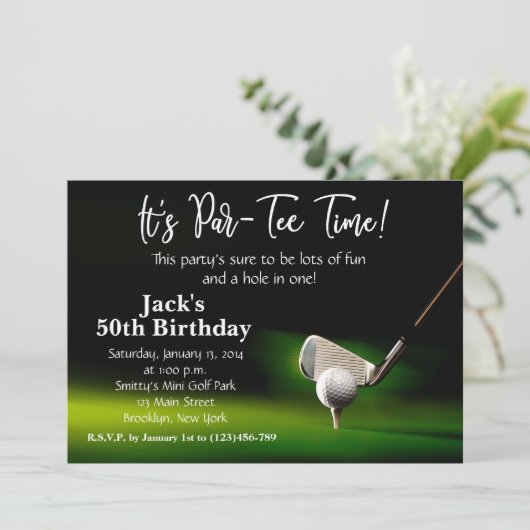 Man Golf Birthday Uitnodiging (Staand voorkant)