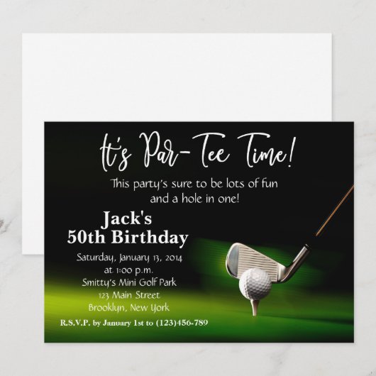 Man Golf Birthday Uitnodiging (Voorkant / Achterkant)