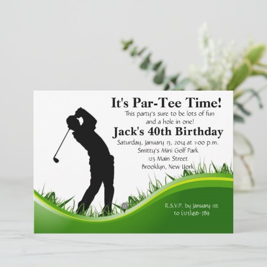 Man Golf Birthday Uitnodiging (Staand voorkant)