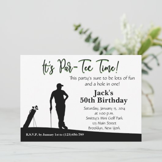 Man Golf Birthday Uitnodiging (Staand voorkant)
