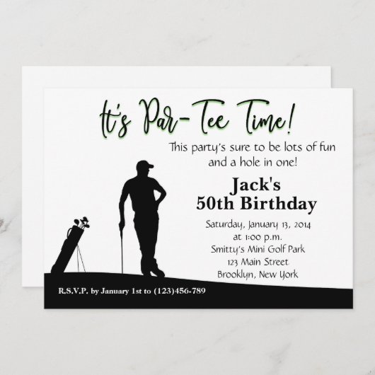 Man Golf Birthday Uitnodiging (Voorkant / Achterkant)