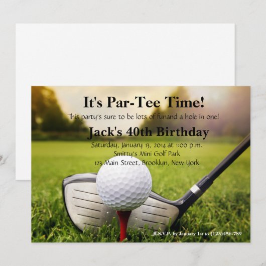 Man Golf Birthday Uitnodiging (Voorkant / Achterkant)