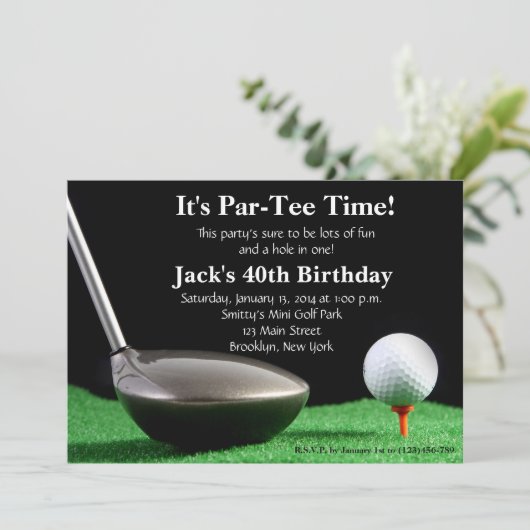 Man Golf Birthday Uitnodiging (Staand voorkant)
