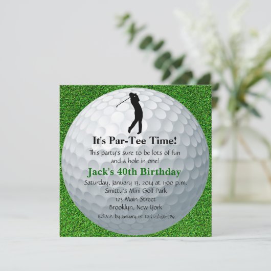 Man Golf Birthday Uitnodiging (Staand voorkant)
