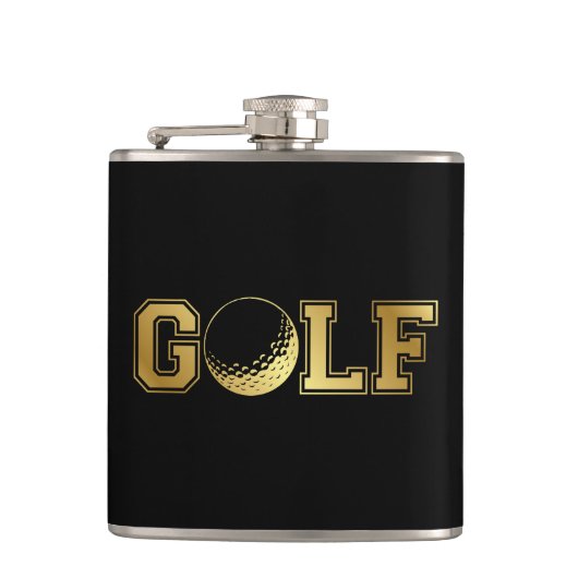 Man Golf Monogram Black en Gold Flask Heupfles (Voorkant)