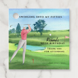 Man Golf Player Swinging Fifties 50th Birthday Bedankjes Labels