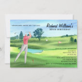 Man Golf Player Swinging Fifties 50th Birthday Kaart (Voorkant)