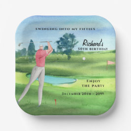 Man Golf Player Swinging Fifties 50th Birthday Papieren Bordje