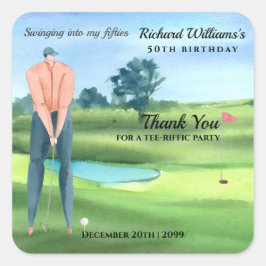Man Golf Player Swinging Into My 50th Birthday Vierkante Sticker