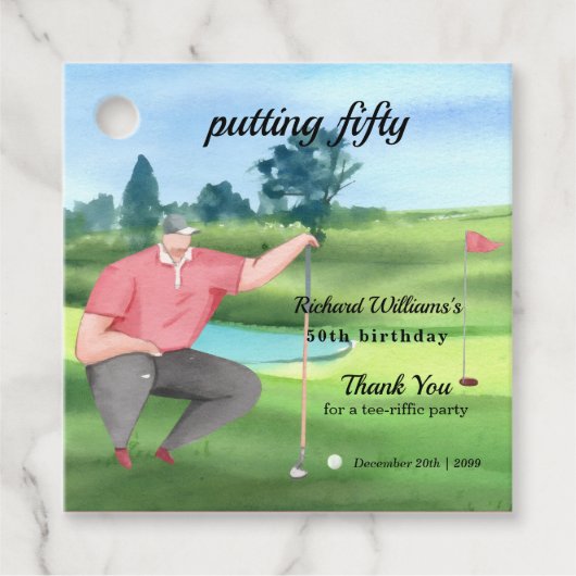 Man Golf Putting Fifty 50th Birthday Bedankjes Labels (Voorkant)
