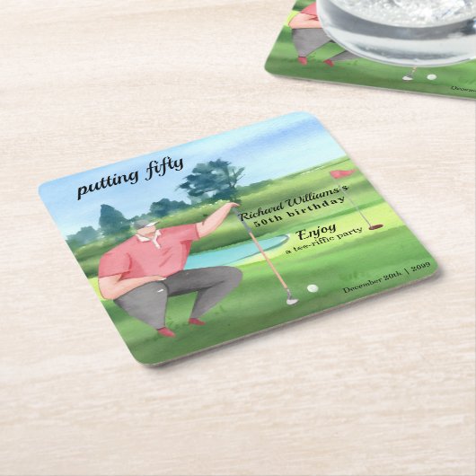 Man Golf Putting Fifty 50th Birthday Kartonnen Onderzetters (Schuin)