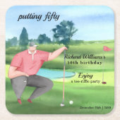 Man Golf Putting Fifty 50th Birthday Kartonnen Onderzetters (Voorkant)