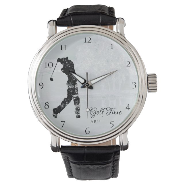 *~* Man Golfbaan Boom Vijver Golfer Horloge (Voorkant)