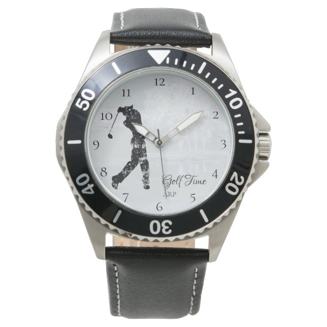 *~* Man Golfbaan Vijverboom Golfer Horloge (Voorkant)