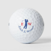 Man Golfer Classy Red Blue Monogram Golfballen (Voorkant)