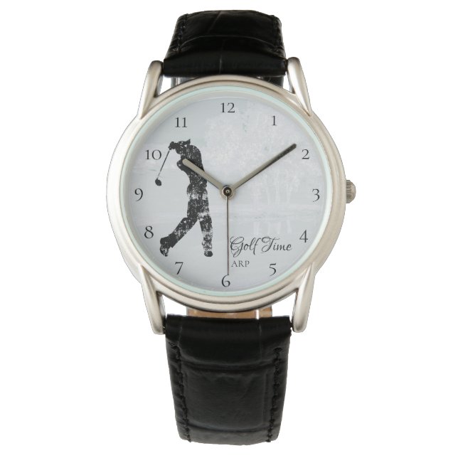 *~* Man Golfer Golfbaan Boom Vijver Golfen Horloge (Voorkant)