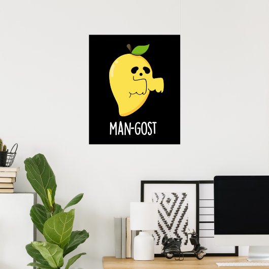 Man-gost Grappig Halloween Mango Spook Pun Dark BG Poster (Thuiskantoor)