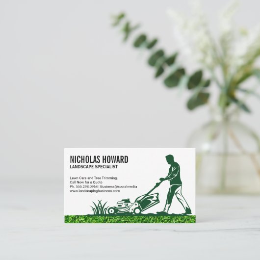 Man grasmaaien | Landschapsarchitectuur Visitekaartje (Staand voorkant)