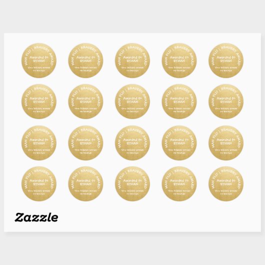 Man Griep Gepersonaliseerde Gouden Dapperheid Awar Ronde Sticker (Vel)