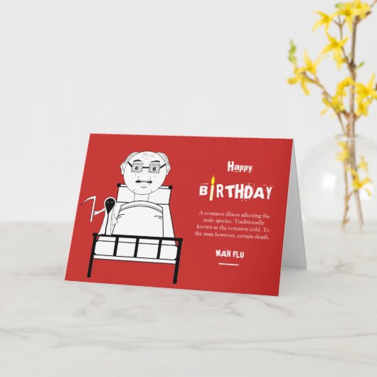 Man Griep Verjaardag Kaart (Gele Bloem)