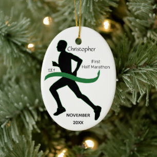 Man Half Marathon Runner Green Ribbon Ornament
