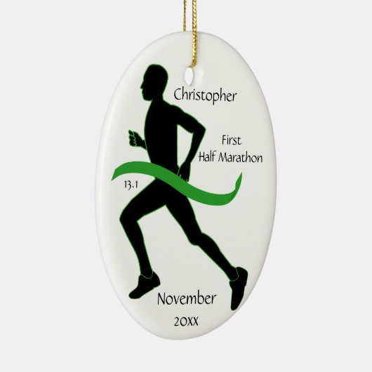 Man Half marathon Runner Ornament in Lt Green (Rechts)