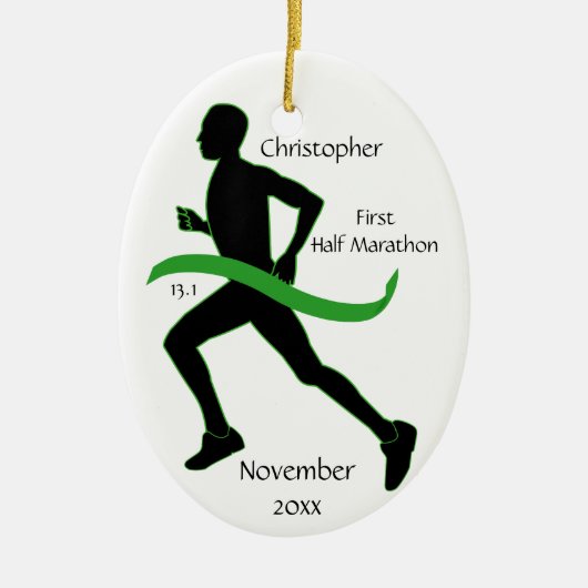 Man Half marathon Runner Ornament in Lt Green (Voorkant)