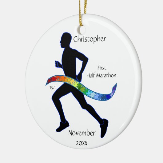 Man halve marathonloper Puzzle Rainbow-Ornament Keramisch Ornament (Links)