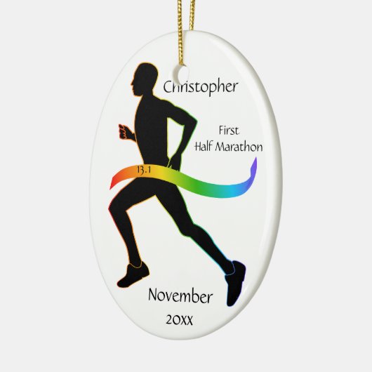 Man halve marathonloper regenbooglintsieraad keramisch ornament (Links)