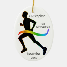 Man halve marathonloper regenbooglintsieraad keramisch ornament