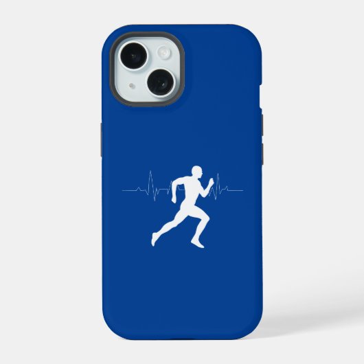 Man hardlopen lopers silhouet diepblauw iPhone 15 case (Achterkant)