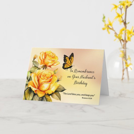 Man herdacht op verjaardag religieuze rozen kaart (Gele Bloem)