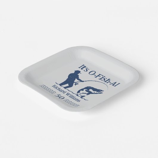 Man Het is Ofishal Fisherman 50ste verjaardagsfees Papieren Bordje (Gebogen)